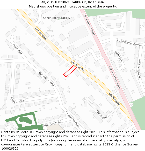 48, OLD TURNPIKE, FAREHAM, PO16 7HA: Location map and indicative extent of plot