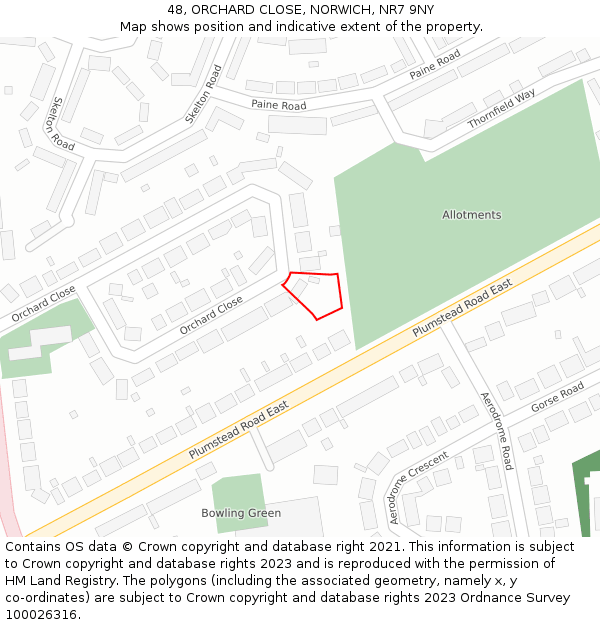 48, ORCHARD CLOSE, NORWICH, NR7 9NY: Location map and indicative extent of plot