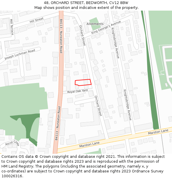 48, ORCHARD STREET, BEDWORTH, CV12 8BW: Location map and indicative extent of plot