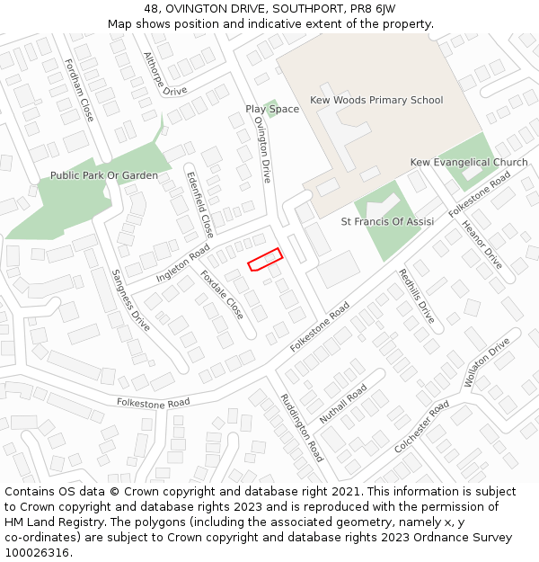 48, OVINGTON DRIVE, SOUTHPORT, PR8 6JW: Location map and indicative extent of plot