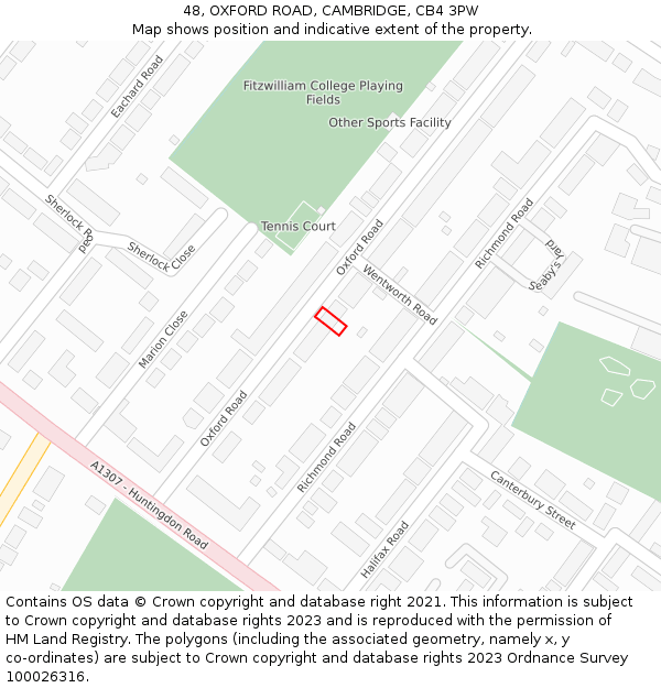 48, OXFORD ROAD, CAMBRIDGE, CB4 3PW: Location map and indicative extent of plot