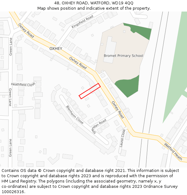 48, OXHEY ROAD, WATFORD, WD19 4QQ: Location map and indicative extent of plot