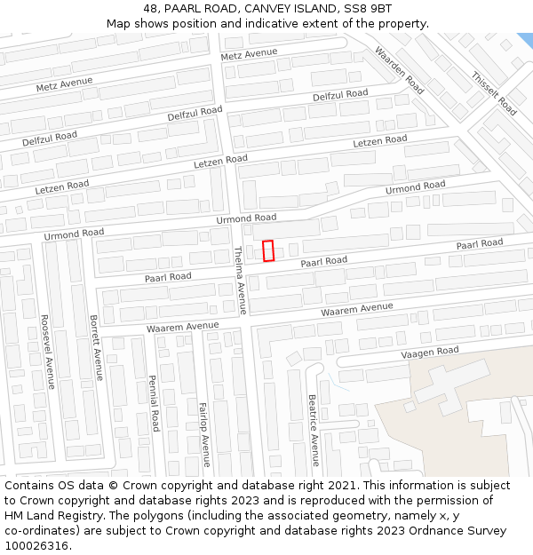 48, PAARL ROAD, CANVEY ISLAND, SS8 9BT: Location map and indicative extent of plot