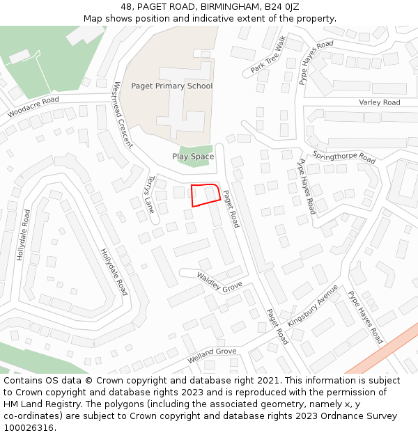 48, PAGET ROAD, BIRMINGHAM, B24 0JZ: Location map and indicative extent of plot