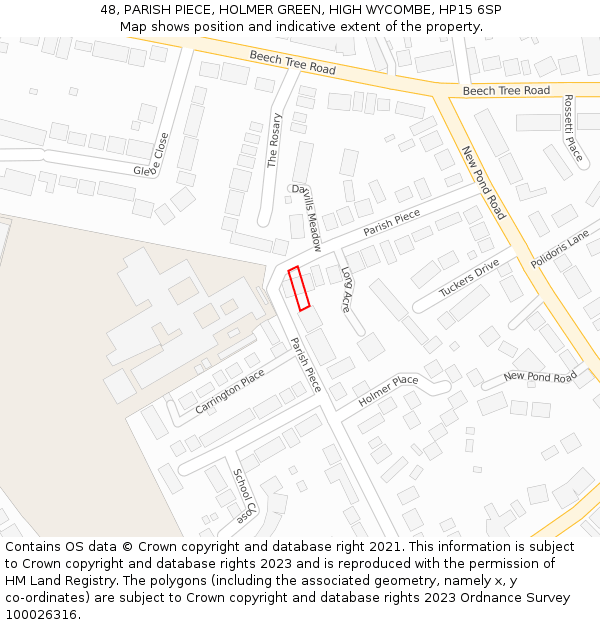 48, PARISH PIECE, HOLMER GREEN, HIGH WYCOMBE, HP15 6SP: Location map and indicative extent of plot