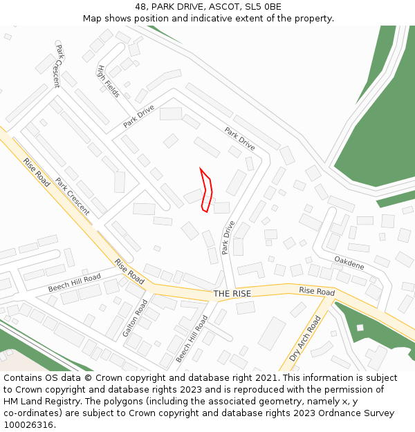 48, PARK DRIVE, ASCOT, SL5 0BE: Location map and indicative extent of plot