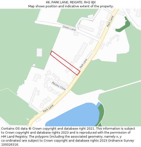 48, PARK LANE, REIGATE, RH2 8JX: Location map and indicative extent of plot