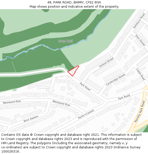 48, PARK ROAD, BARRY, CF62 6NX: Location map and indicative extent of plot