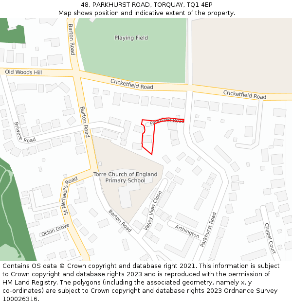 48, PARKHURST ROAD, TORQUAY, TQ1 4EP: Location map and indicative extent of plot