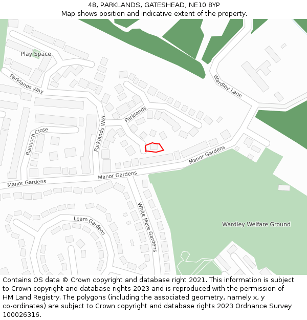 48, PARKLANDS, GATESHEAD, NE10 8YP: Location map and indicative extent of plot