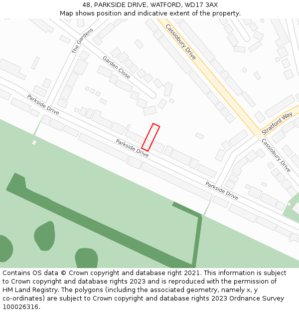 48, PARKSIDE DRIVE, WATFORD, WD17 3AX: Location map and indicative extent of plot