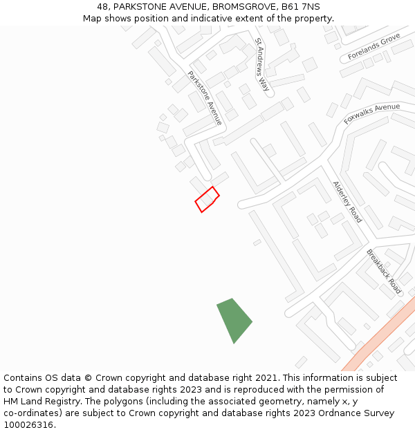 48, PARKSTONE AVENUE, BROMSGROVE, B61 7NS: Location map and indicative extent of plot
