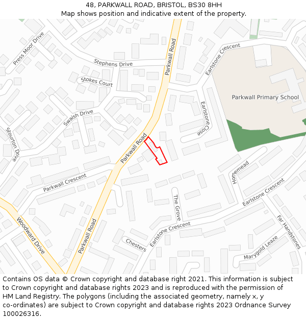 48, PARKWALL ROAD, BRISTOL, BS30 8HH: Location map and indicative extent of plot