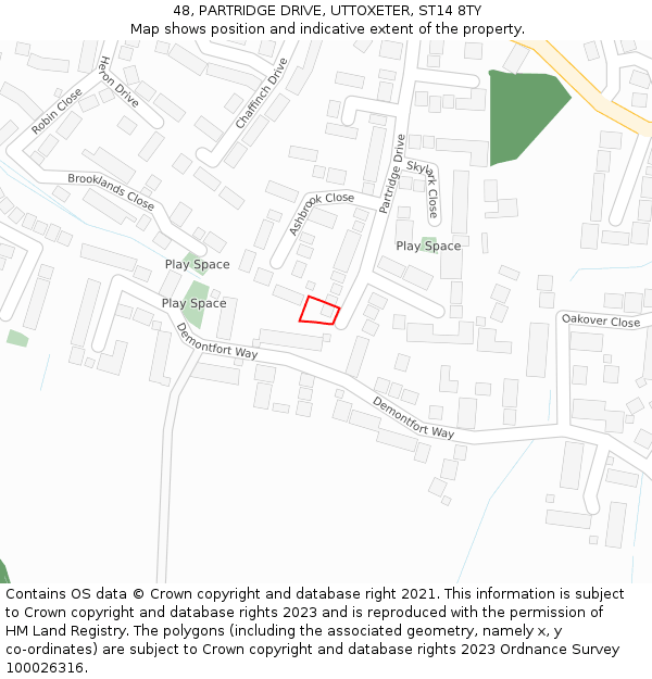 48, PARTRIDGE DRIVE, UTTOXETER, ST14 8TY: Location map and indicative extent of plot