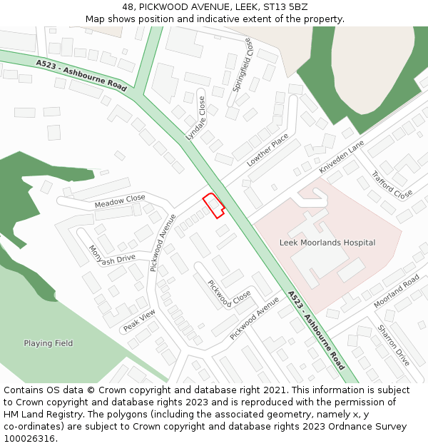 48, PICKWOOD AVENUE, LEEK, ST13 5BZ: Location map and indicative extent of plot