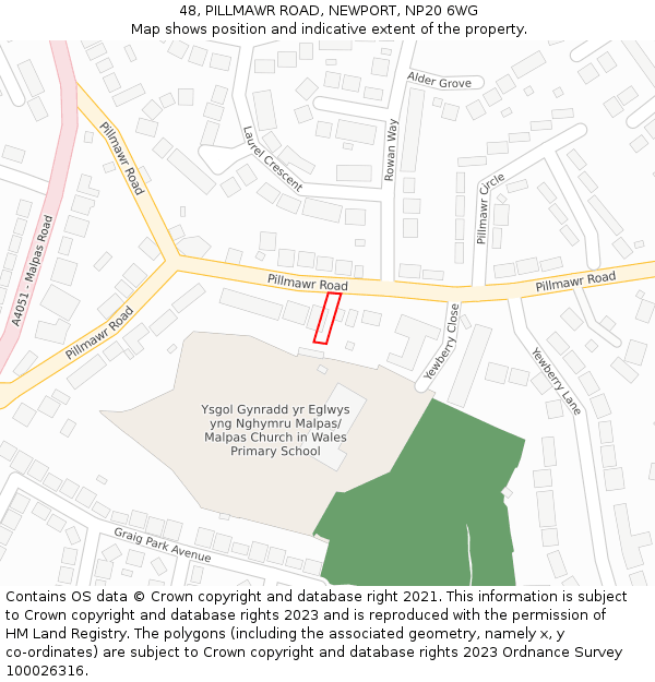 48, PILLMAWR ROAD, NEWPORT, NP20 6WG: Location map and indicative extent of plot
