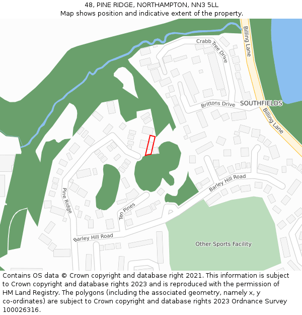 48, PINE RIDGE, NORTHAMPTON, NN3 5LL: Location map and indicative extent of plot