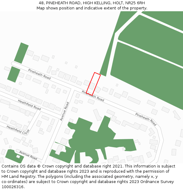 48, PINEHEATH ROAD, HIGH KELLING, HOLT, NR25 6RH: Location map and indicative extent of plot