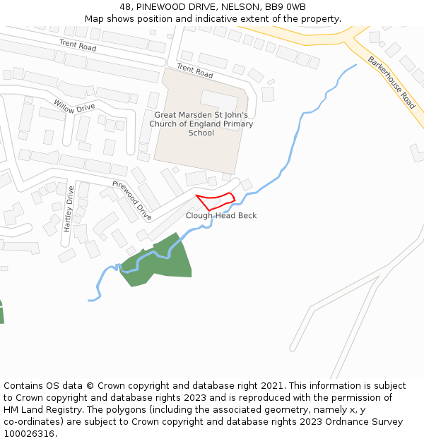 48, PINEWOOD DRIVE, NELSON, BB9 0WB: Location map and indicative extent of plot