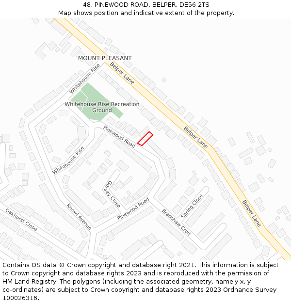 48, PINEWOOD ROAD, BELPER, DE56 2TS: Location map and indicative extent of plot