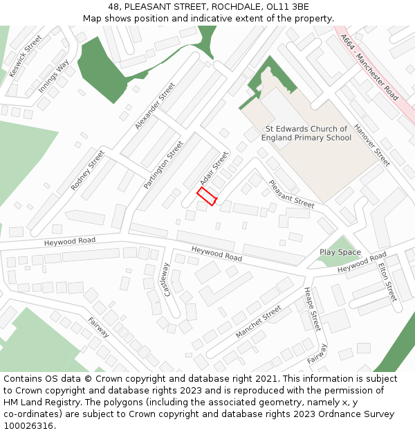 48, PLEASANT STREET, ROCHDALE, OL11 3BE: Location map and indicative extent of plot