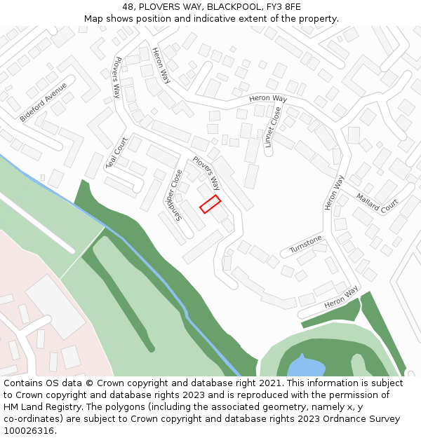48, PLOVERS WAY, BLACKPOOL, FY3 8FE: Location map and indicative extent of plot