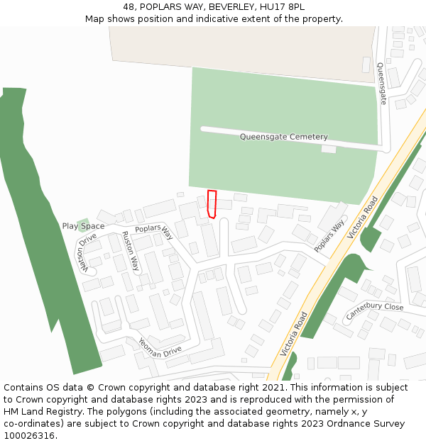 48, POPLARS WAY, BEVERLEY, HU17 8PL: Location map and indicative extent of plot