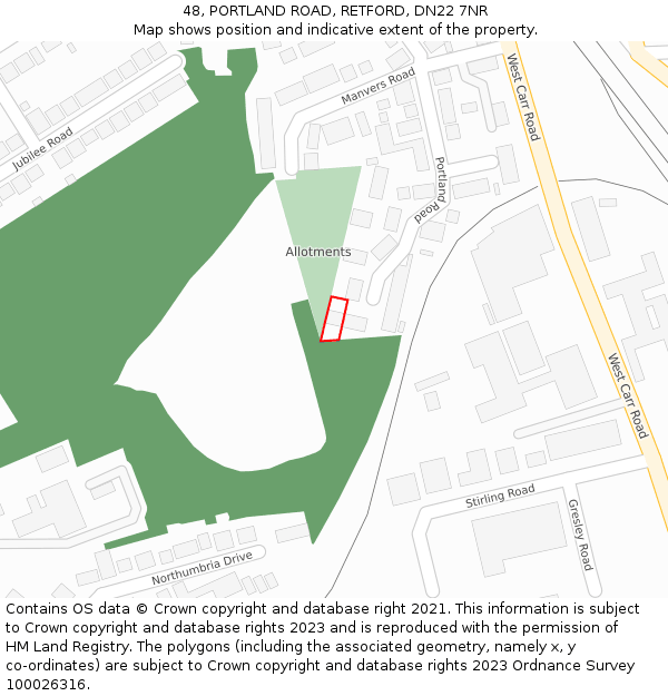 48, PORTLAND ROAD, RETFORD, DN22 7NR: Location map and indicative extent of plot
