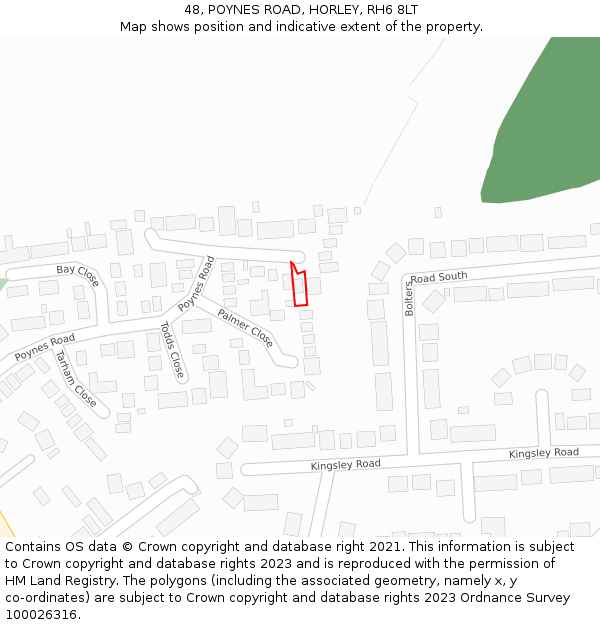 48, POYNES ROAD, HORLEY, RH6 8LT: Location map and indicative extent of plot