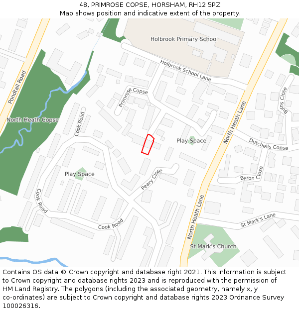 48, PRIMROSE COPSE, HORSHAM, RH12 5PZ: Location map and indicative extent of plot