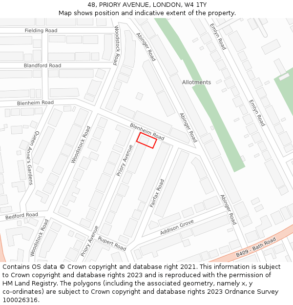 48, PRIORY AVENUE, LONDON, W4 1TY: Location map and indicative extent of plot
