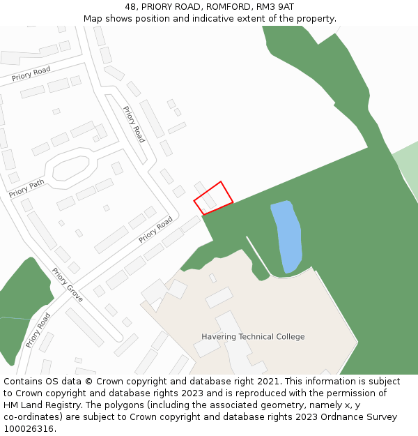48, PRIORY ROAD, ROMFORD, RM3 9AT: Location map and indicative extent of plot