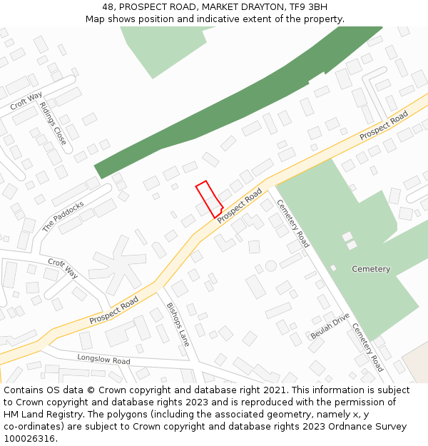 48, PROSPECT ROAD, MARKET DRAYTON, TF9 3BH: Location map and indicative extent of plot