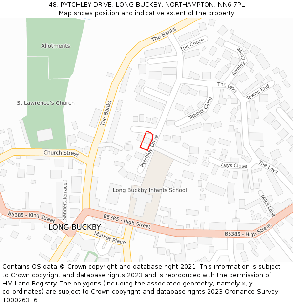 48, PYTCHLEY DRIVE, LONG BUCKBY, NORTHAMPTON, NN6 7PL: Location map and indicative extent of plot