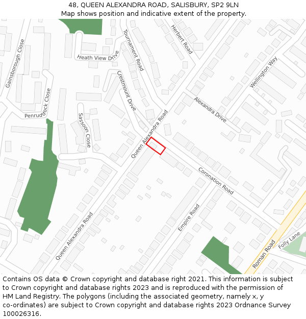 48, QUEEN ALEXANDRA ROAD, SALISBURY, SP2 9LN: Location map and indicative extent of plot