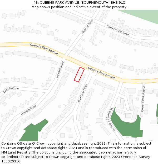 48, QUEENS PARK AVENUE, BOURNEMOUTH, BH8 9LQ: Location map and indicative extent of plot