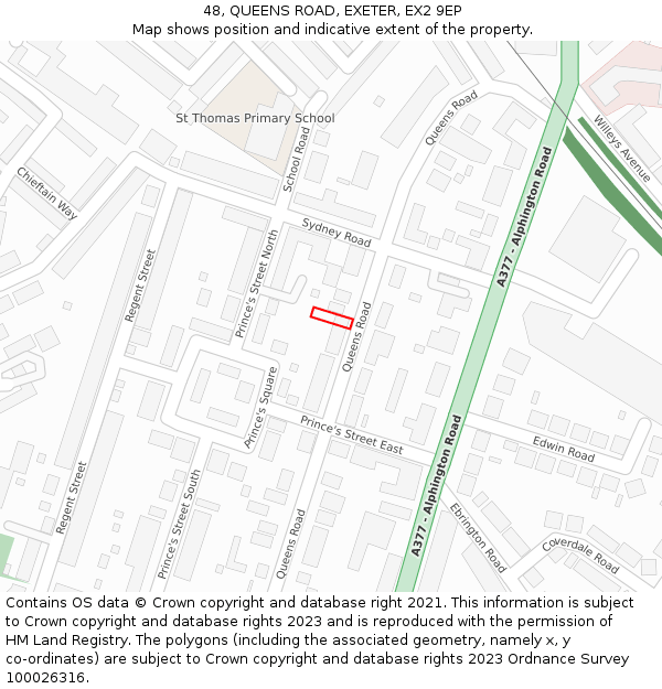 48, QUEENS ROAD, EXETER, EX2 9EP: Location map and indicative extent of plot