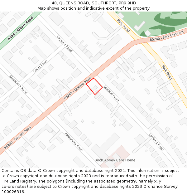 48, QUEENS ROAD, SOUTHPORT, PR9 9HB: Location map and indicative extent of plot