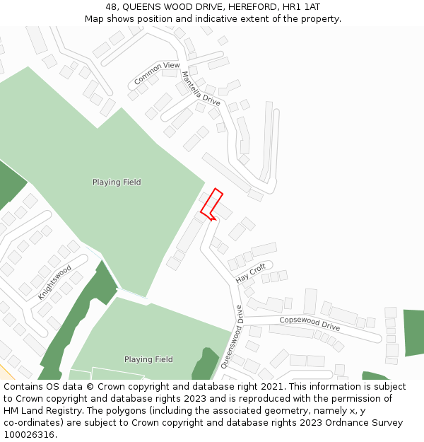 48, QUEENS WOOD DRIVE, HEREFORD, HR1 1AT: Location map and indicative extent of plot