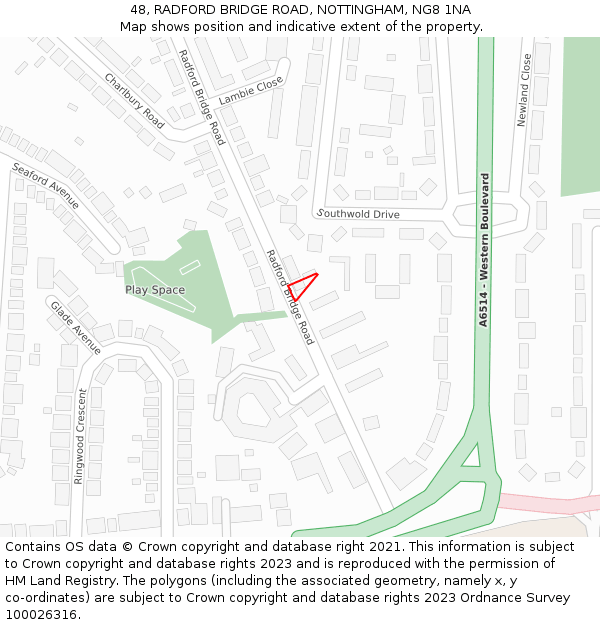 48, RADFORD BRIDGE ROAD, NOTTINGHAM, NG8 1NA: Location map and indicative extent of plot