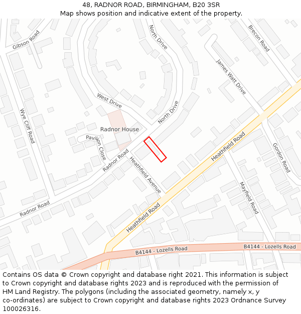 48, RADNOR ROAD, BIRMINGHAM, B20 3SR: Location map and indicative extent of plot