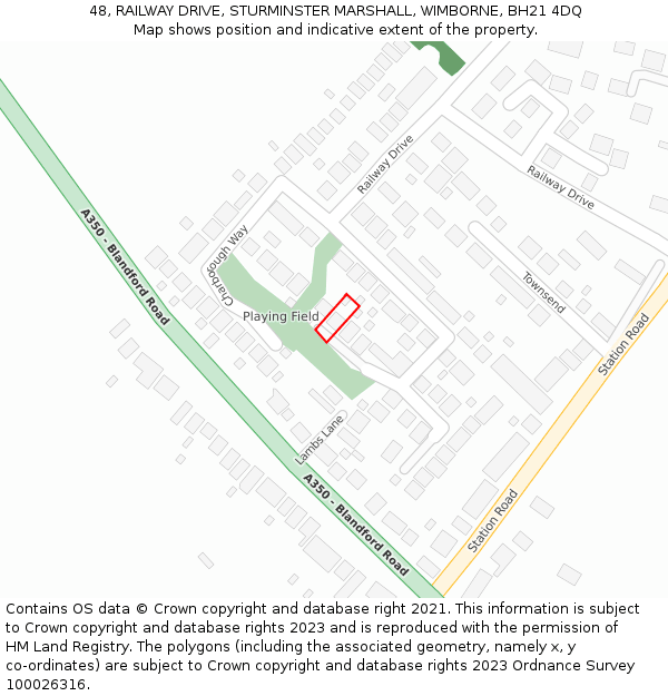 48, RAILWAY DRIVE, STURMINSTER MARSHALL, WIMBORNE, BH21 4DQ: Location map and indicative extent of plot