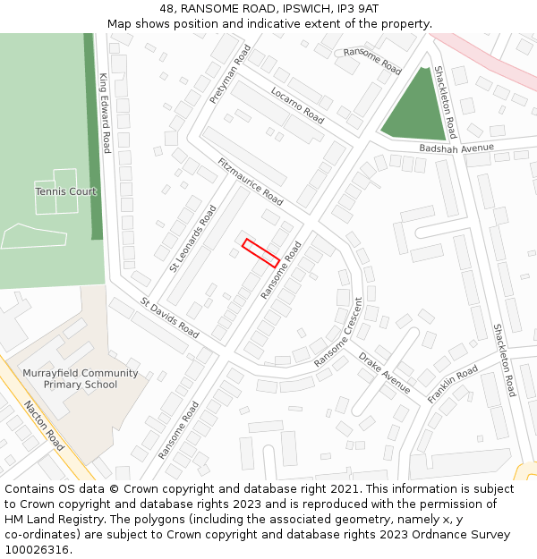 48, RANSOME ROAD, IPSWICH, IP3 9AT: Location map and indicative extent of plot