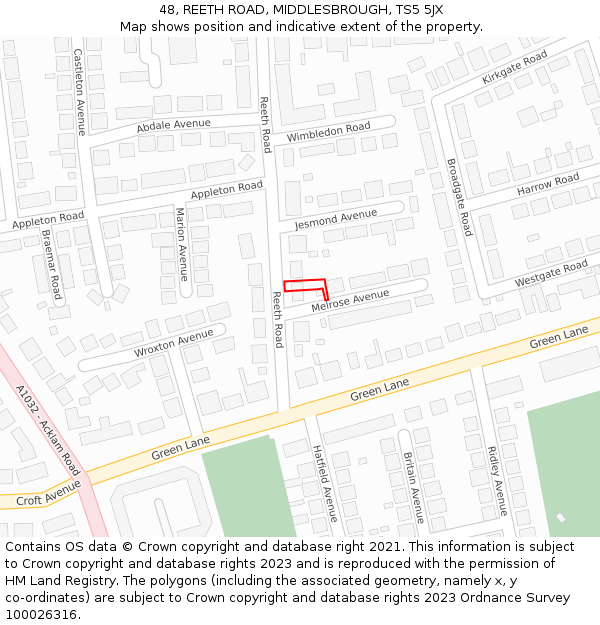 48, REETH ROAD, MIDDLESBROUGH, TS5 5JX: Location map and indicative extent of plot