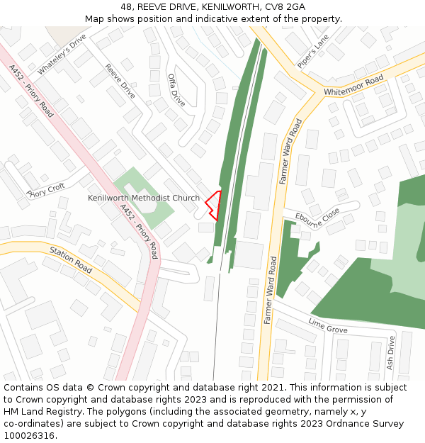 48, REEVE DRIVE, KENILWORTH, CV8 2GA: Location map and indicative extent of plot