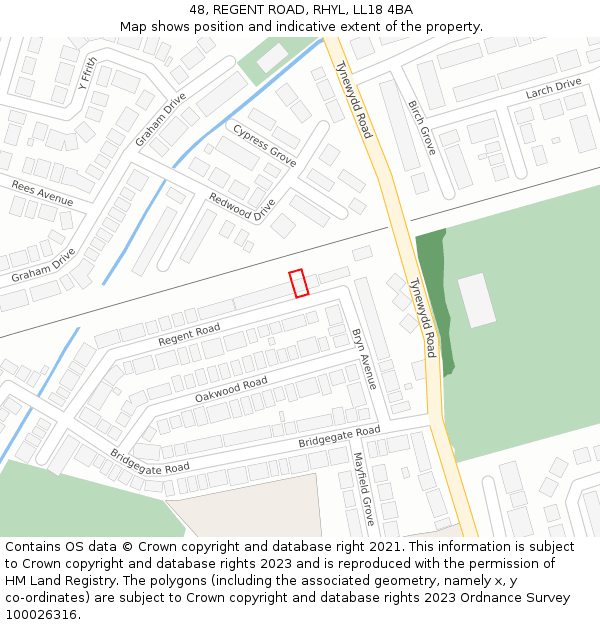 48, REGENT ROAD, RHYL, LL18 4BA: Location map and indicative extent of plot