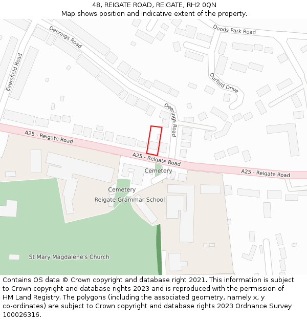 48, REIGATE ROAD, REIGATE, RH2 0QN: Location map and indicative extent of plot