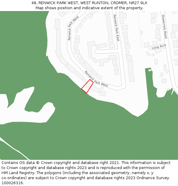 48, RENWICK PARK WEST, WEST RUNTON, CROMER, NR27 9LX: Location map and indicative extent of plot