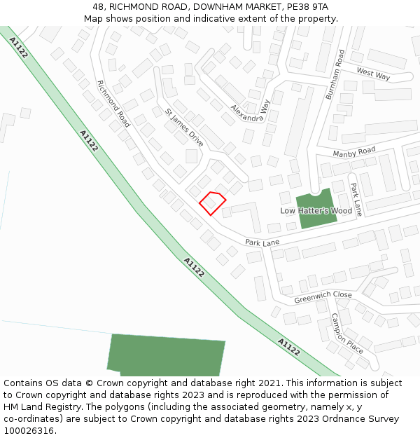 48, RICHMOND ROAD, DOWNHAM MARKET, PE38 9TA: Location map and indicative extent of plot