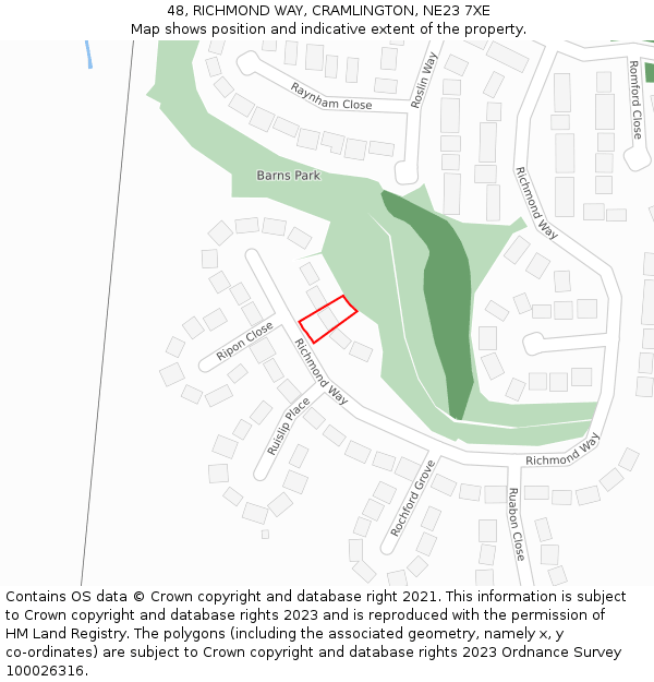 48, RICHMOND WAY, CRAMLINGTON, NE23 7XE: Location map and indicative extent of plot